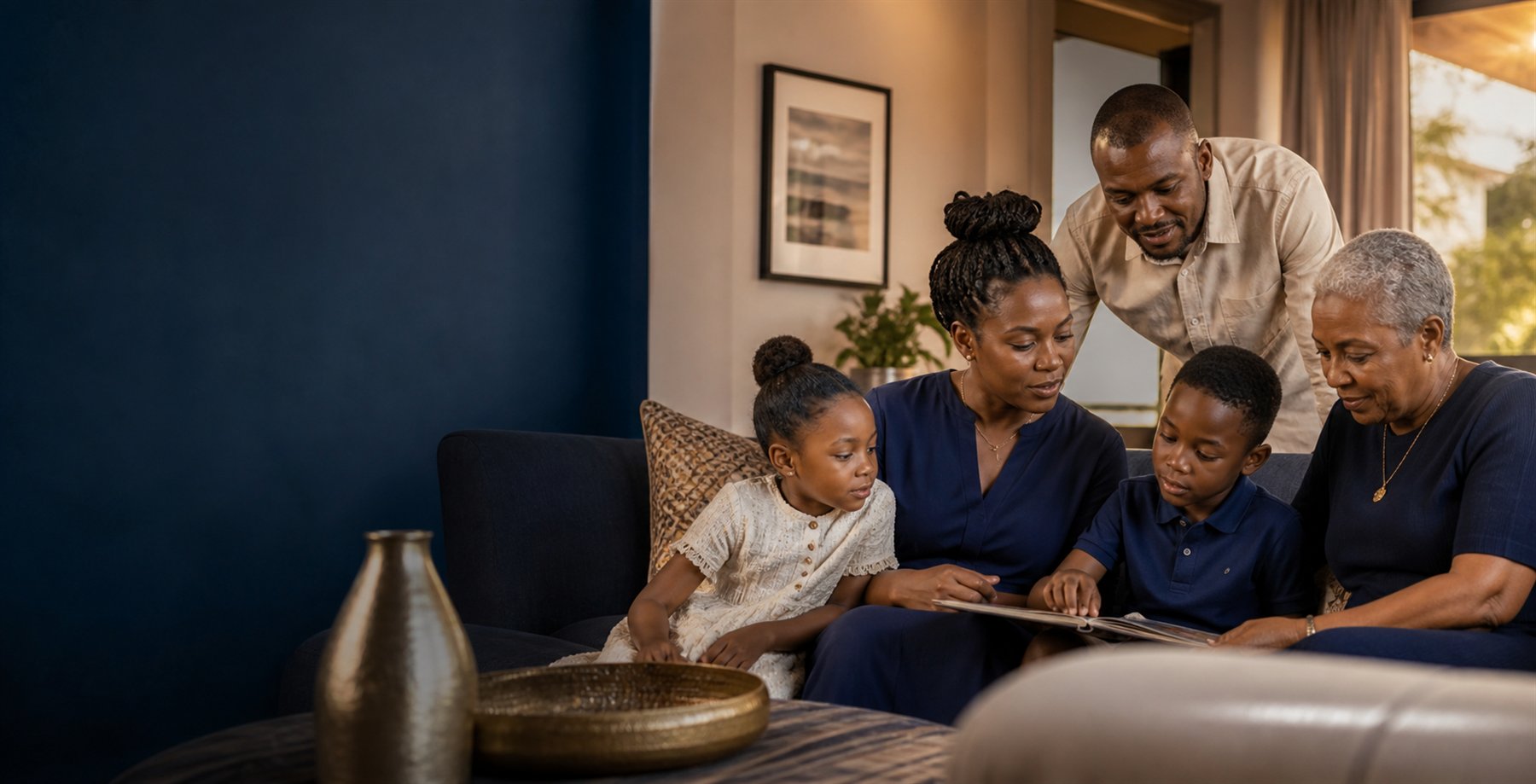 Multigenerational Black African family spending time together at home